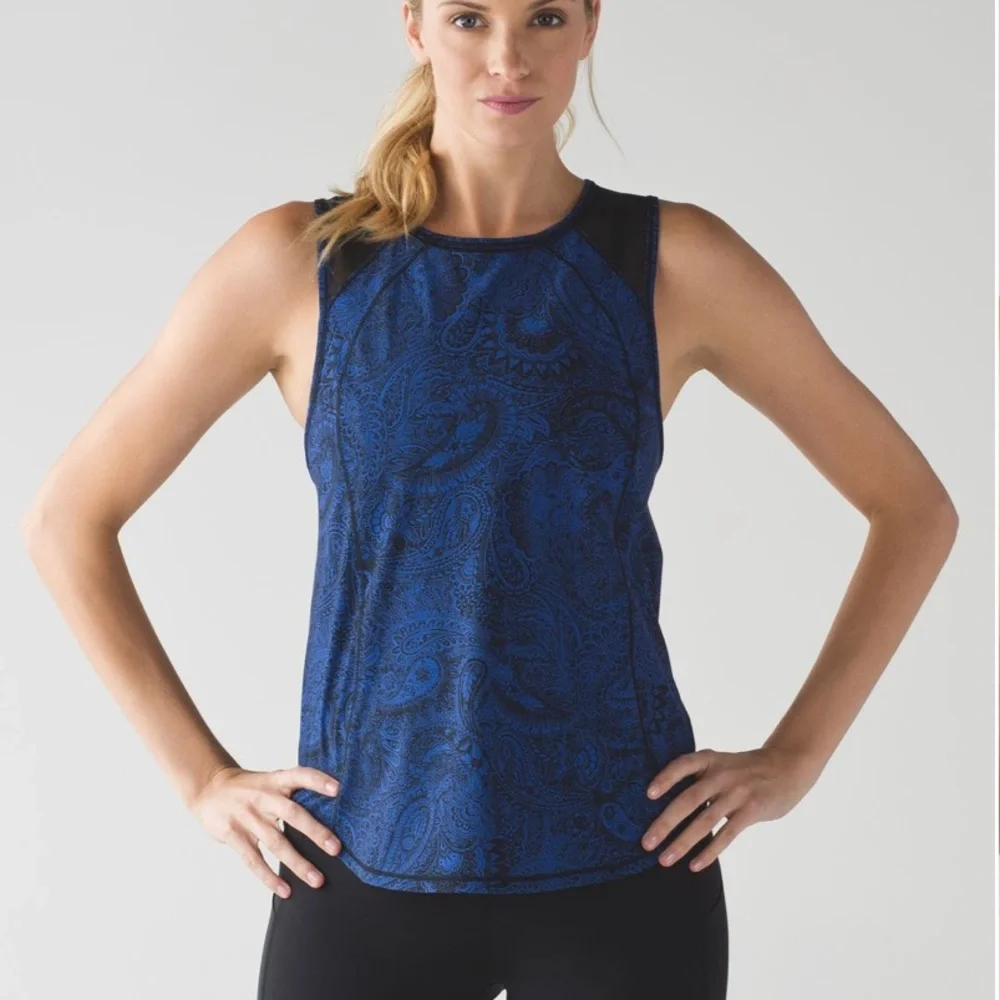 lululemon Sculpt Tank Antique Paisley Blue‎ Black